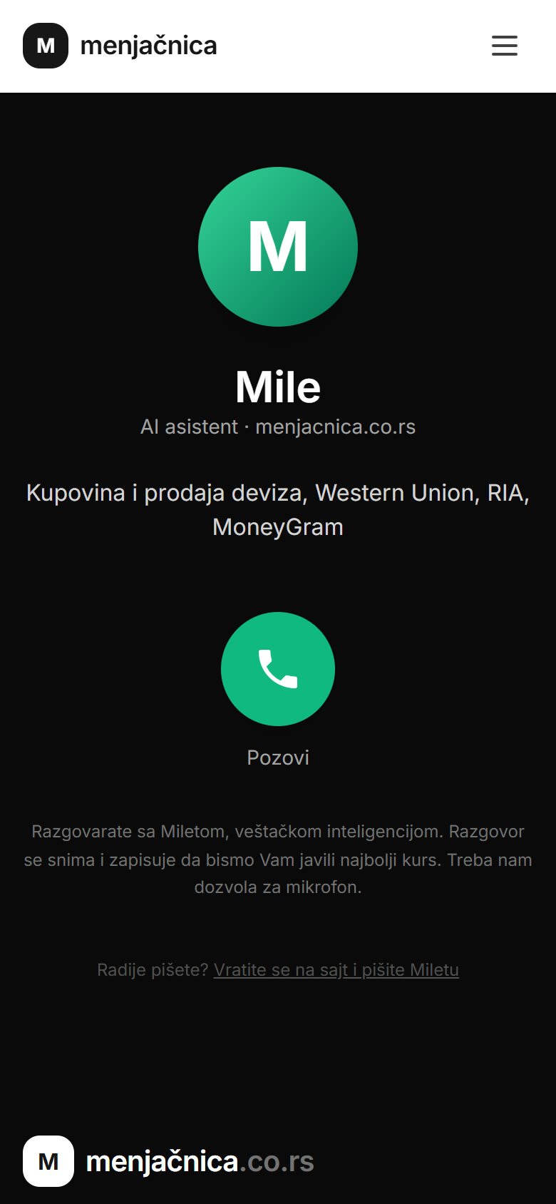 menjacnica.co.rs na telefonu