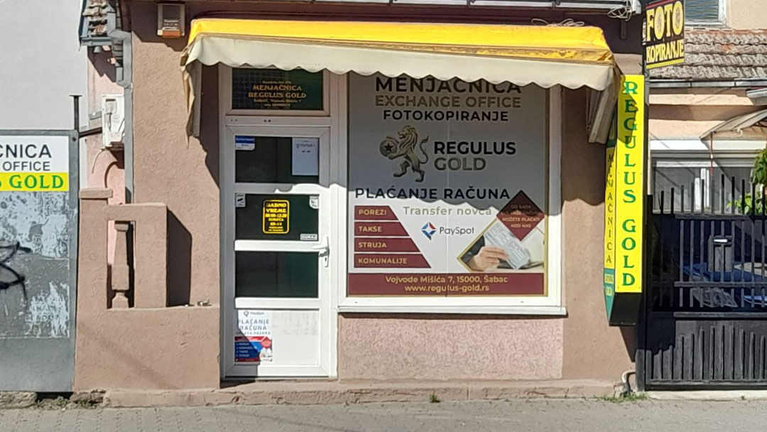 Izlog — ДАНИЈЕЛА ИЛИЋ ПР МЕЊАЧНИЦА "REGULUS GOLD" ШАБАЦ, Шабац