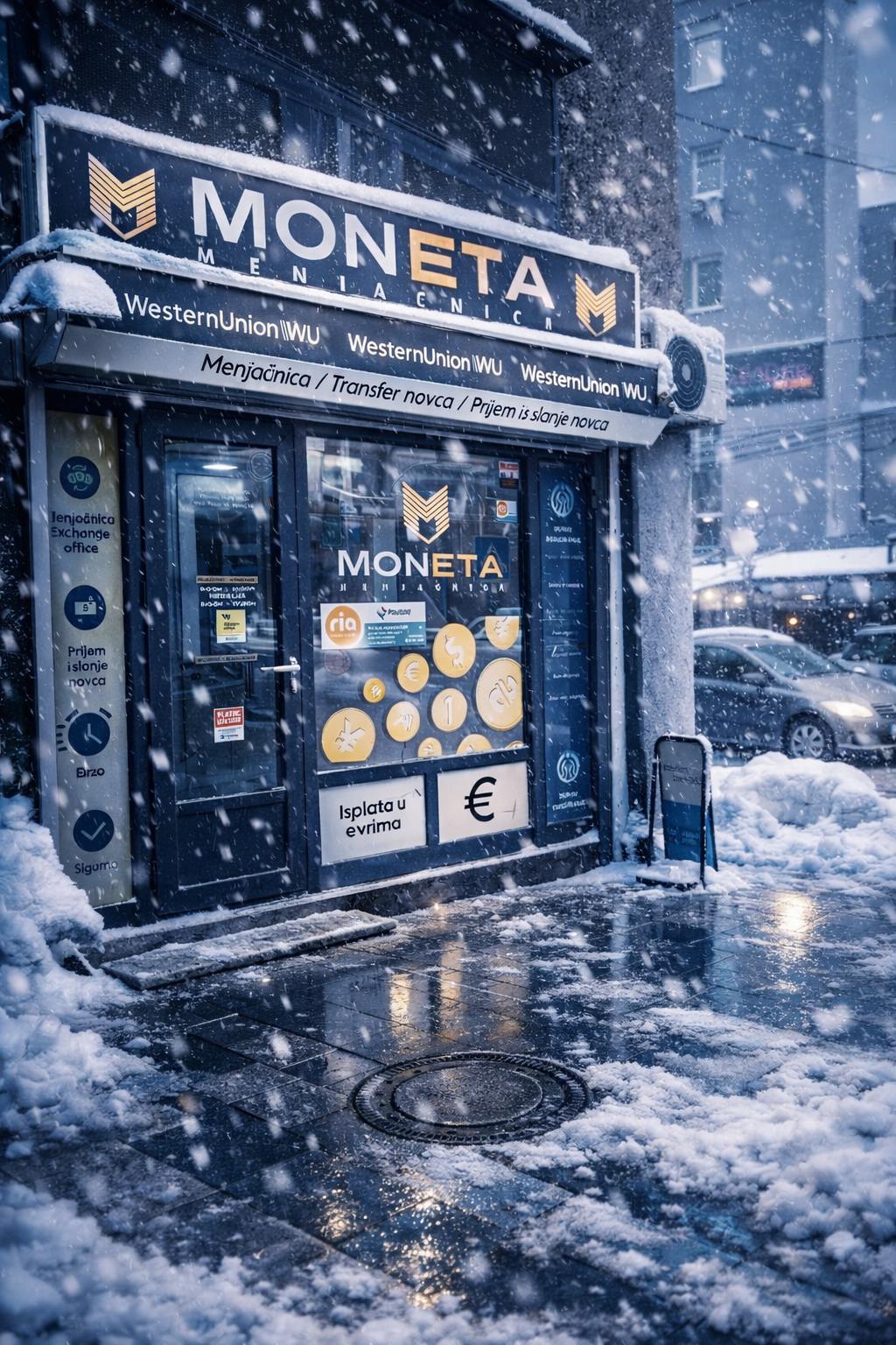 Izlog — "MONETA" мењачница, Нови Пазар